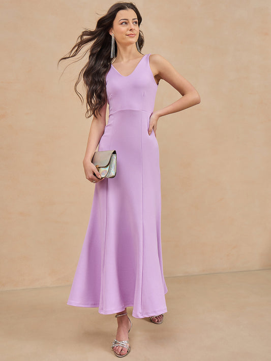 Solid Sleeveless V Neck Maxi Gown