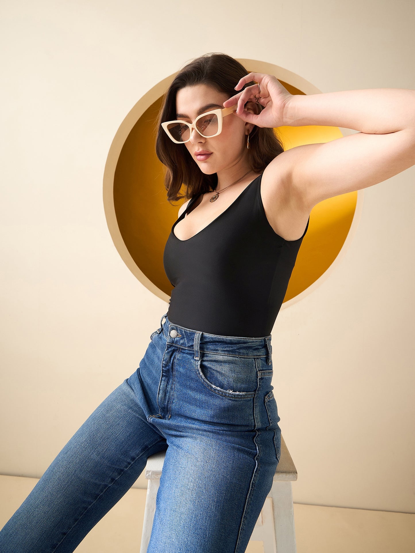 Solid Plunge Neckline Bodysuit