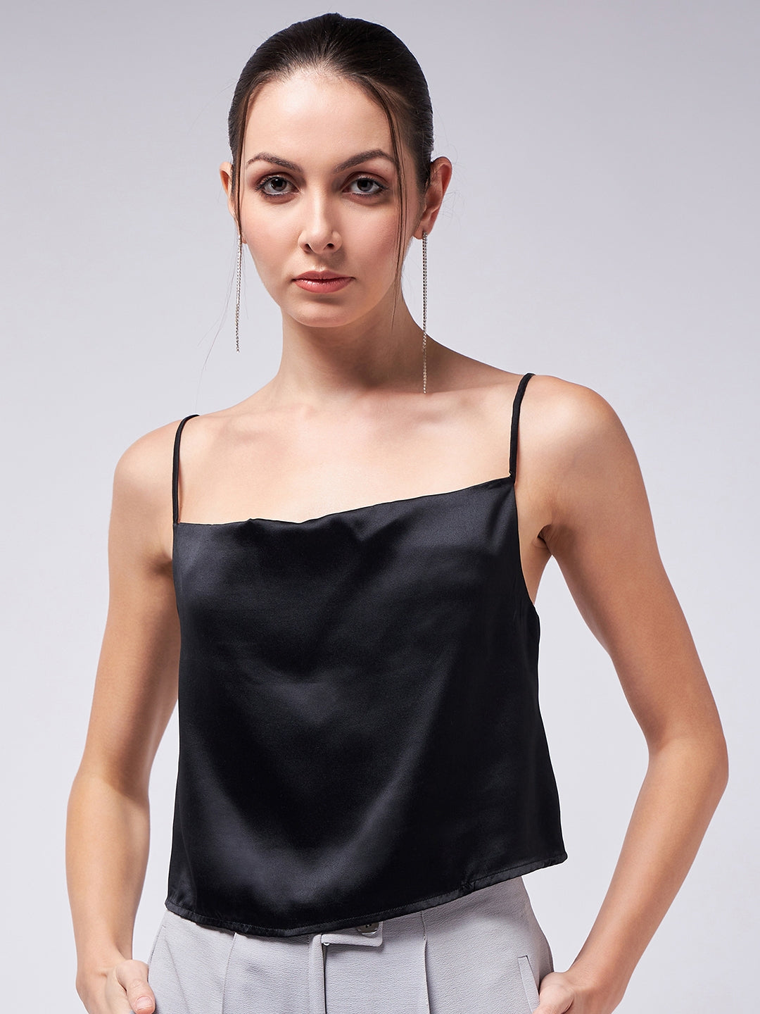 Black Cowl Satin Top