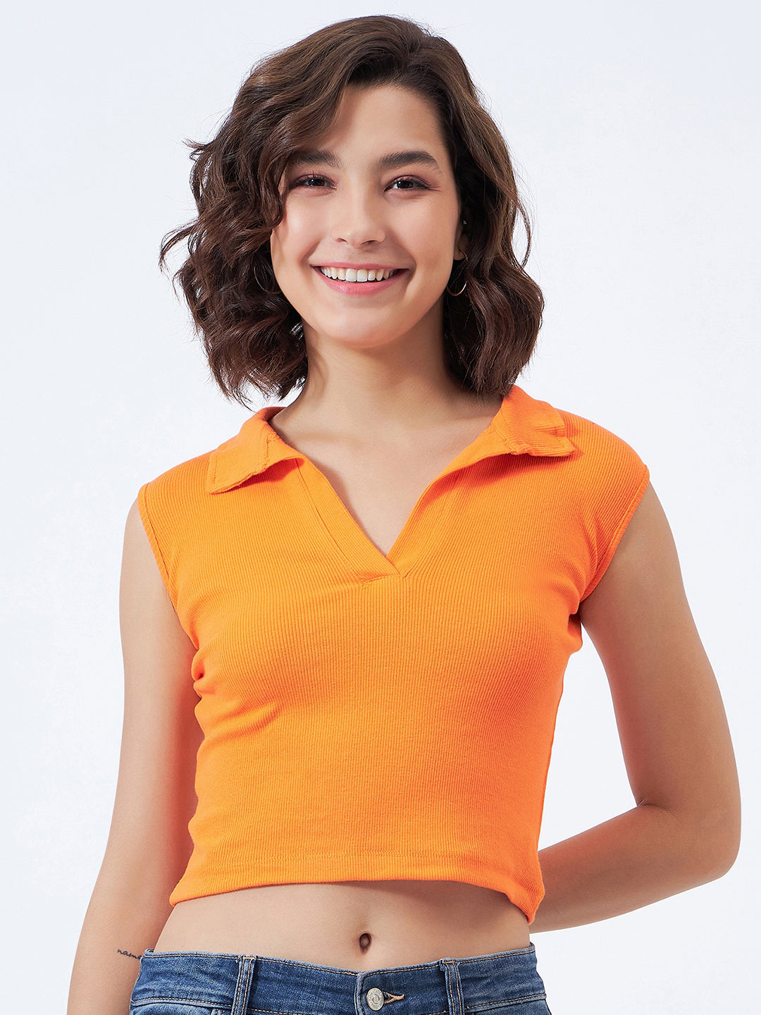 Ribbed Collared Top
