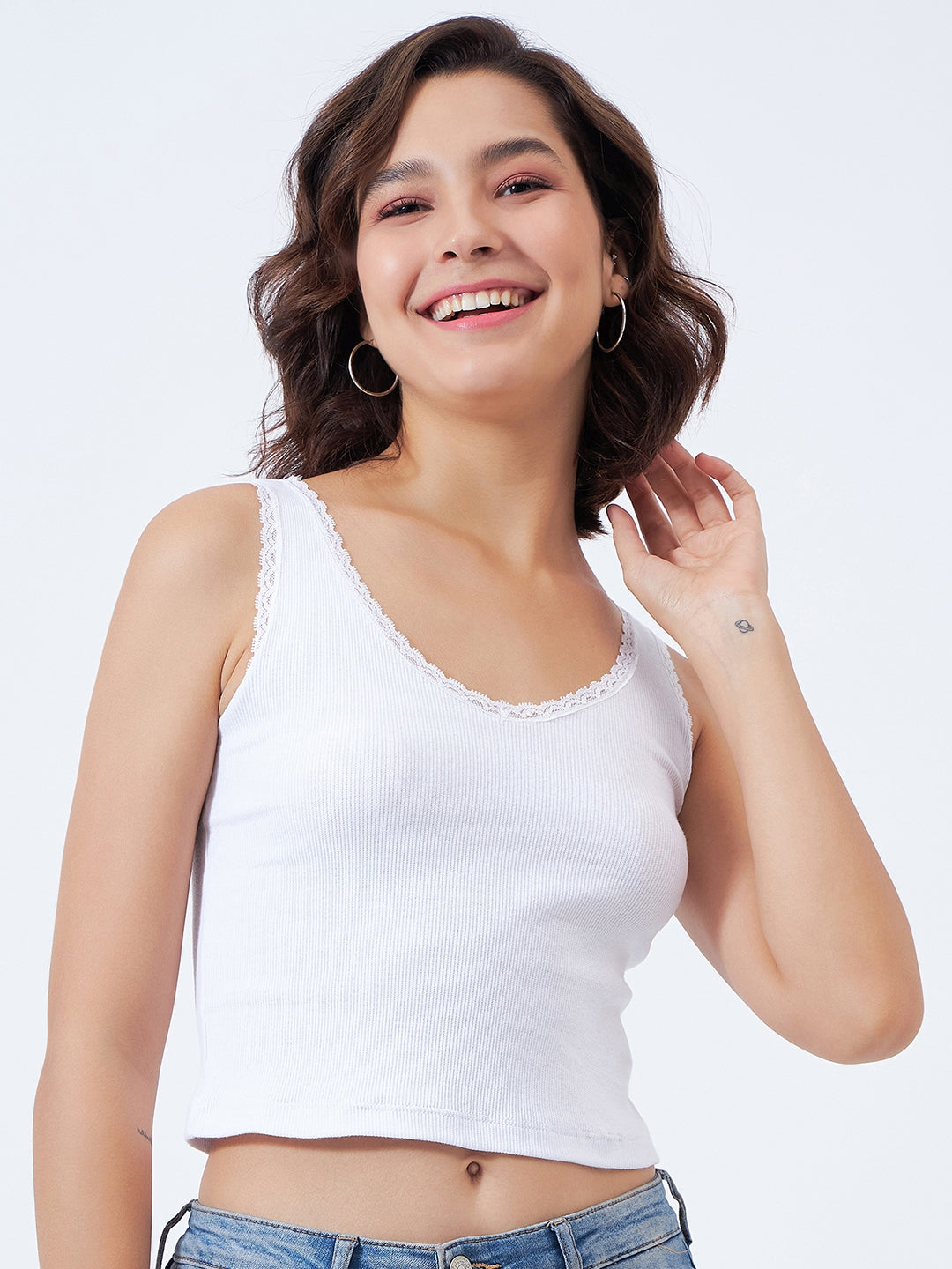 Lace Trim Ribbed Vest