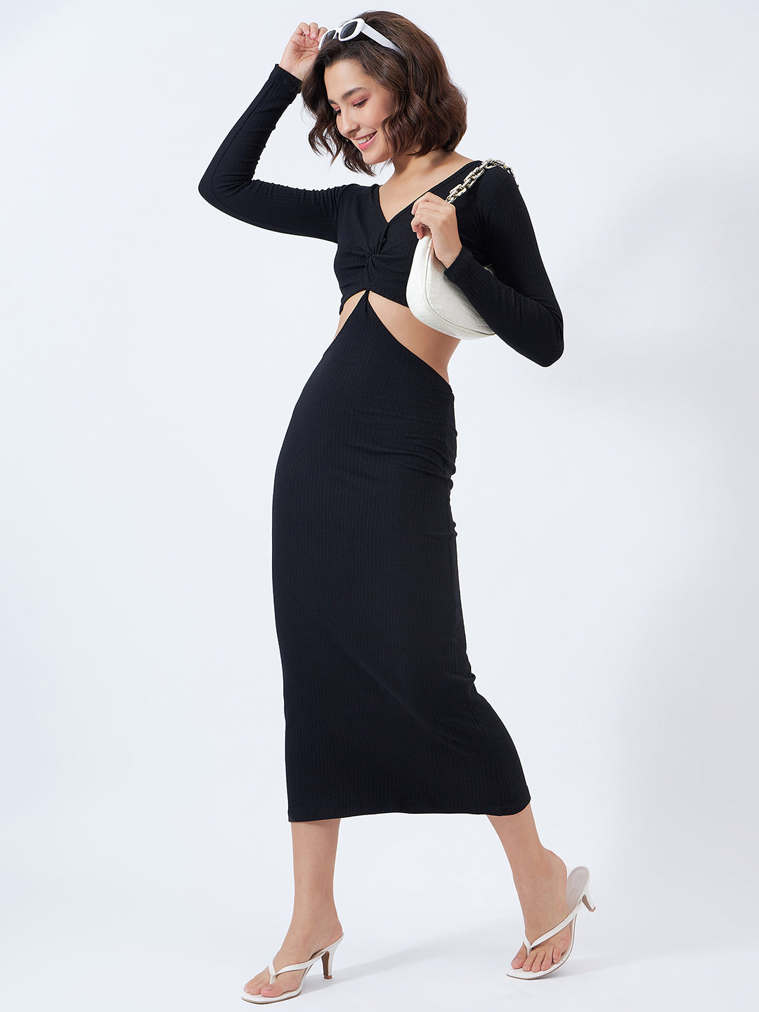 Rib Waist Cut Out Maxi Dress