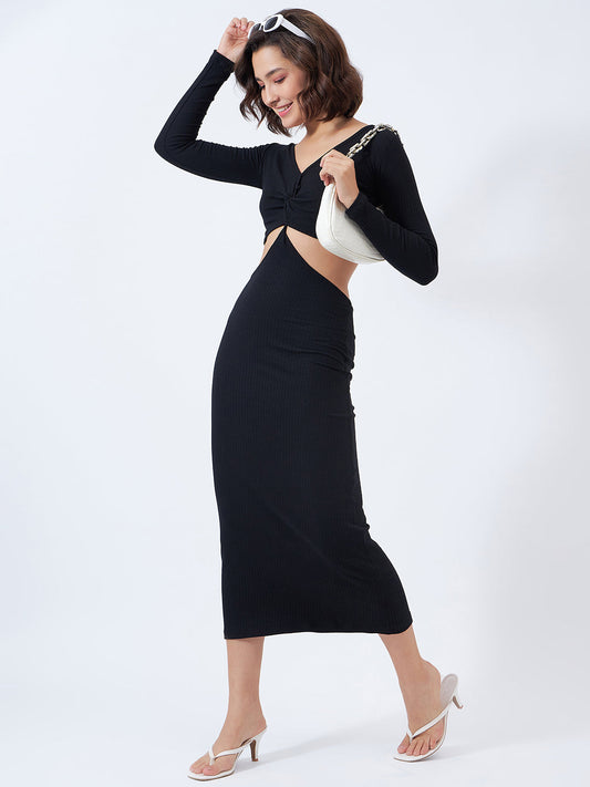 Rib Waist Cut Out Maxi Dress