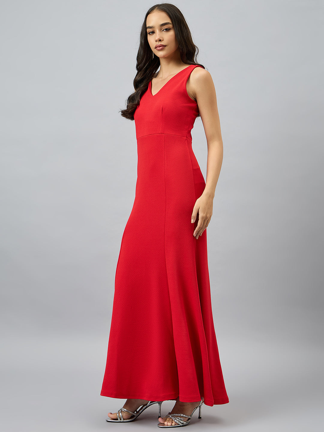 Solid Sleeveless V Neck Maxi Gown