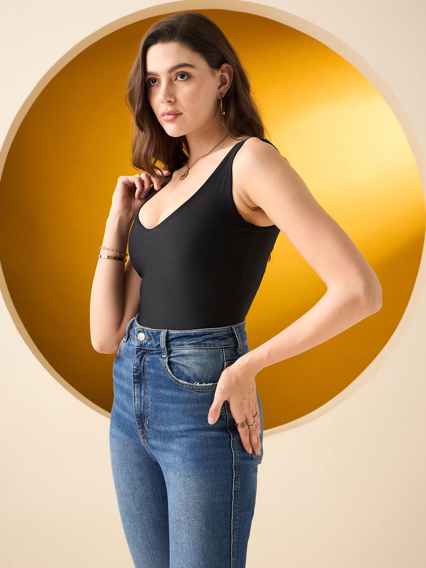 Solid Plunge Neckline Bodysuit