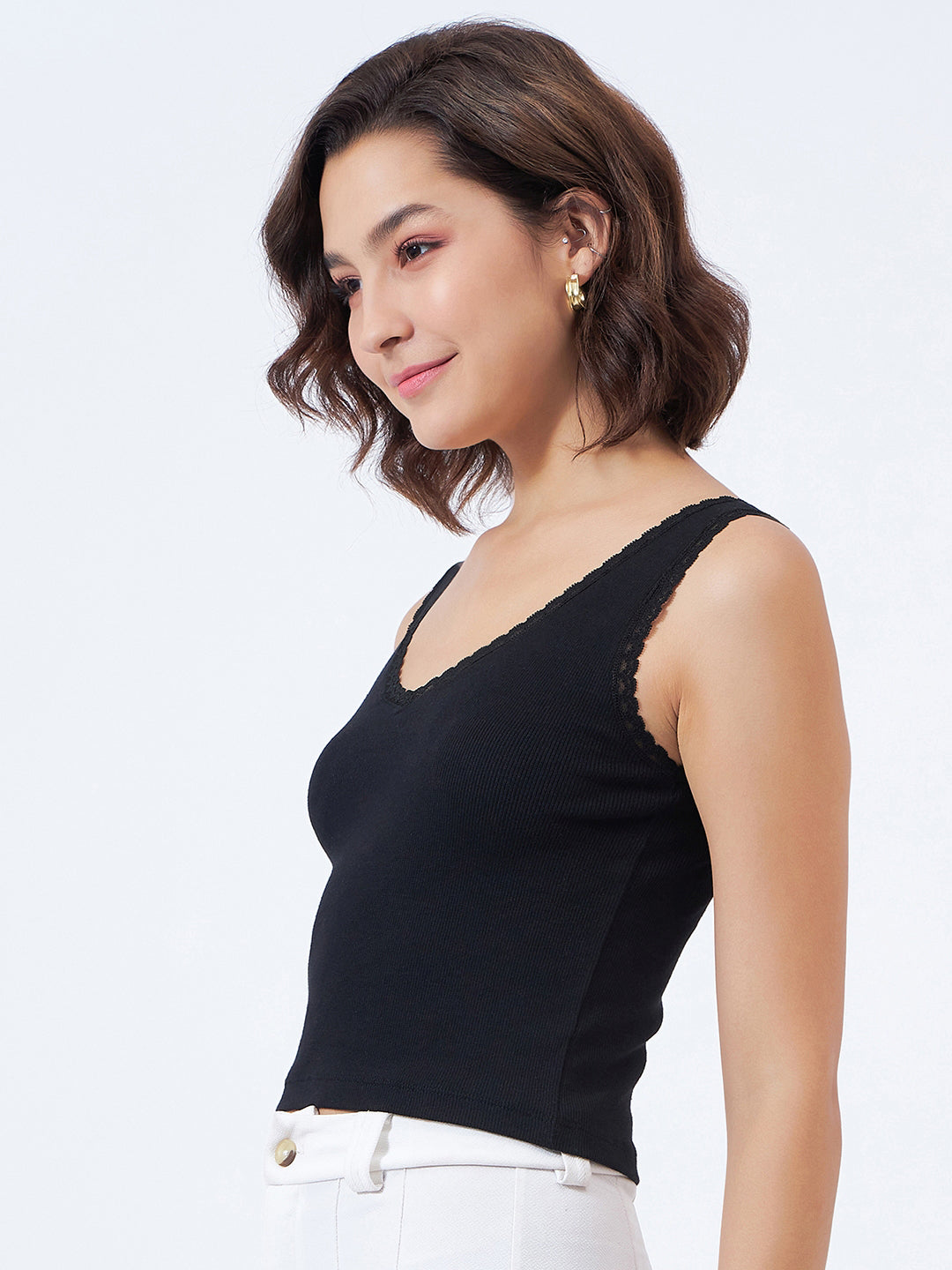Lace Trim Ribbed Vest