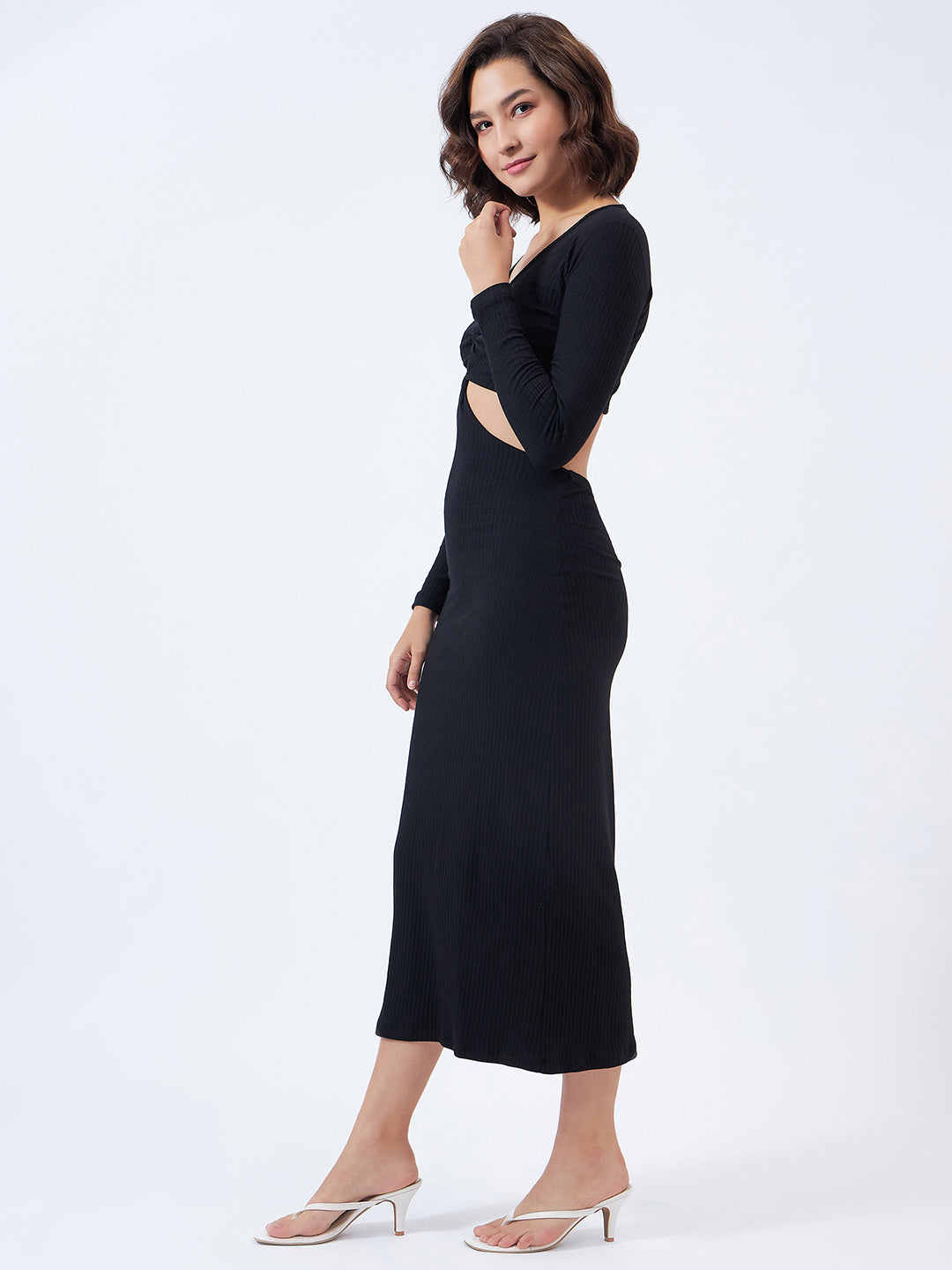 Rib Waist Cut Out Maxi Dress