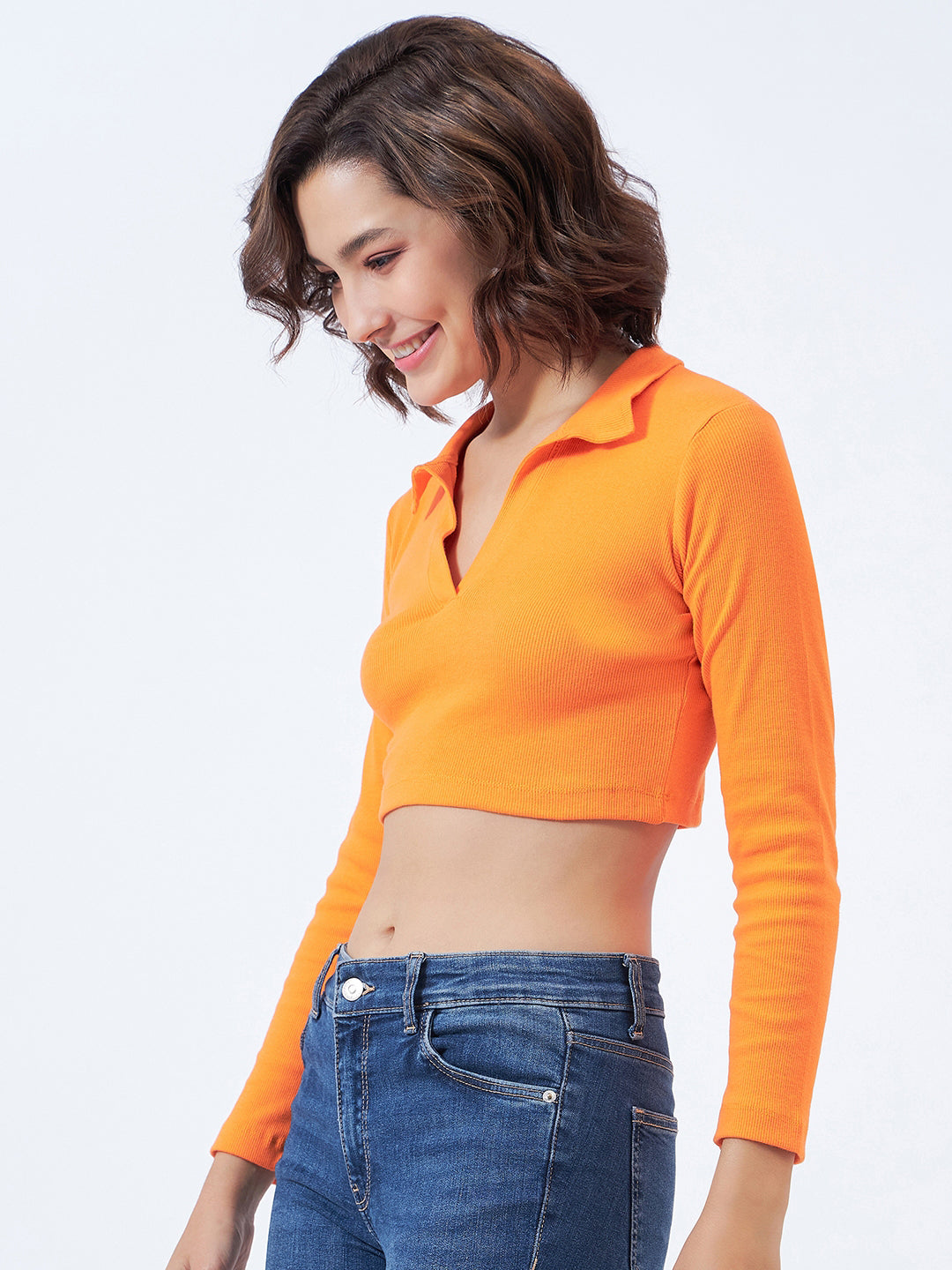 Ribbed Collared Top