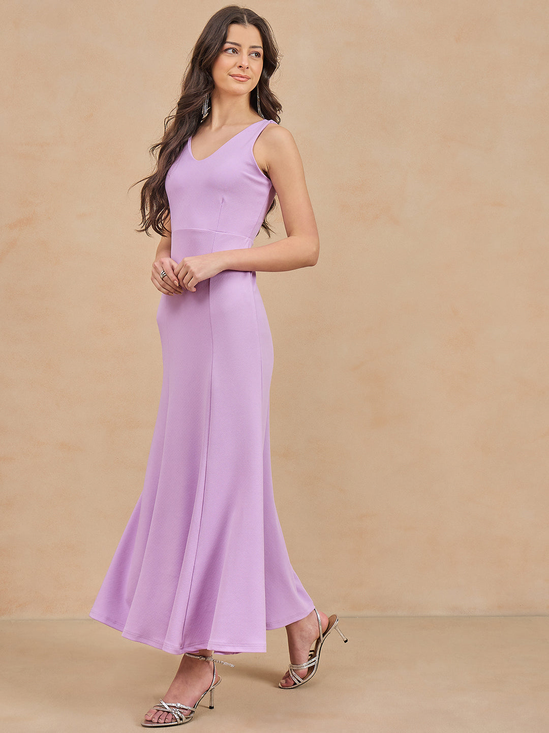 Solid Sleeveless V Neck Maxi Gown