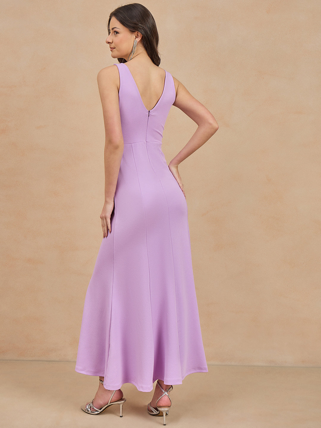 Solid Sleeveless V Neck Maxi Gown