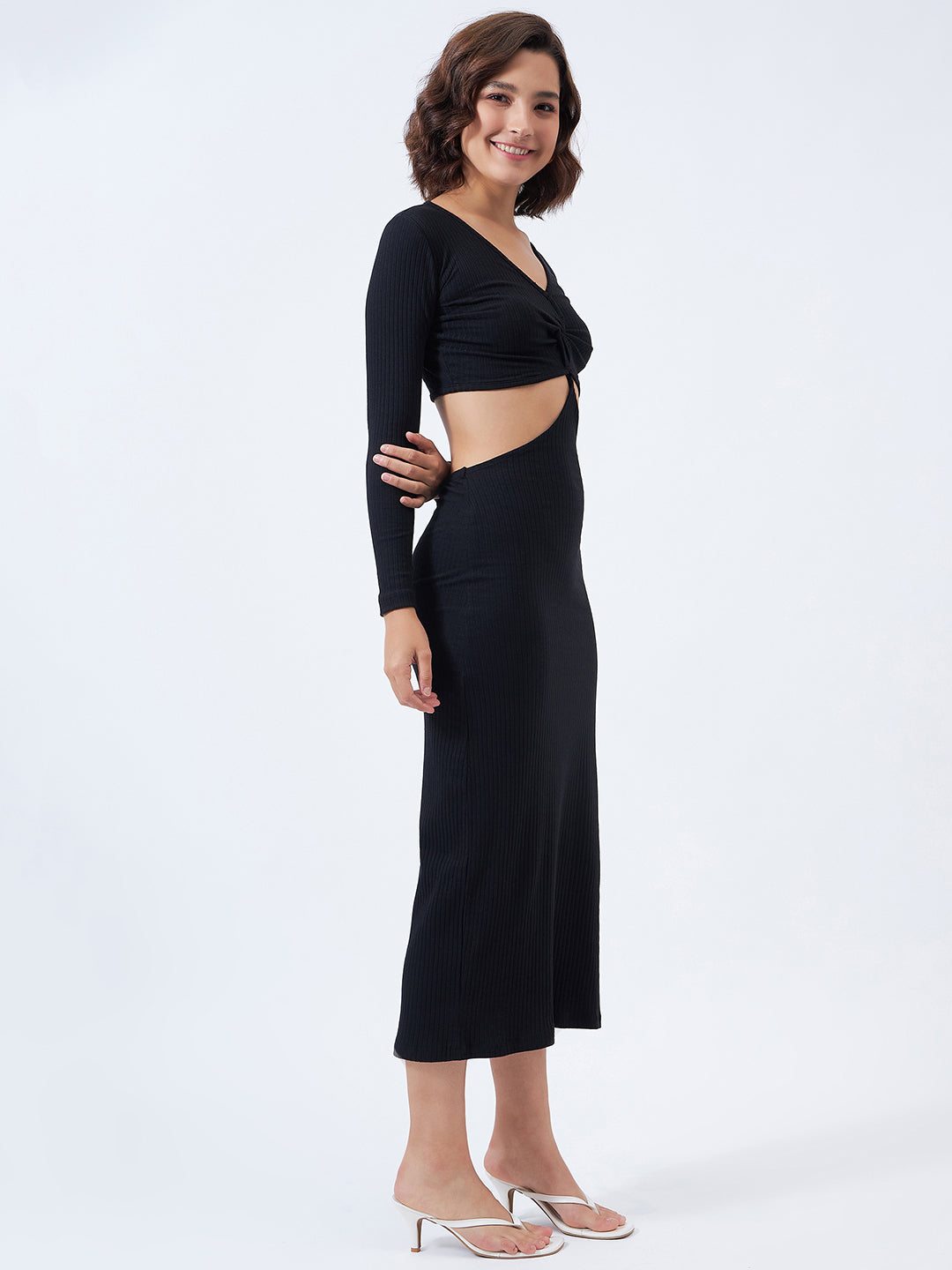 Rib Waist Cut Out Maxi Dress