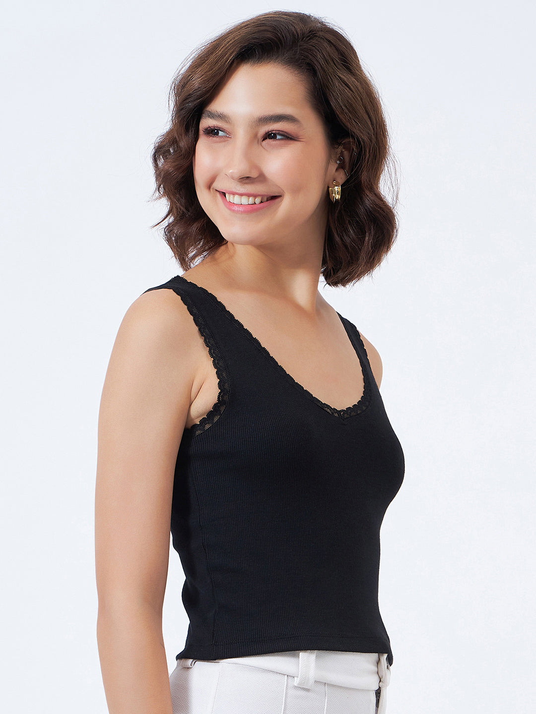 Lace Trim Ribbed Vest