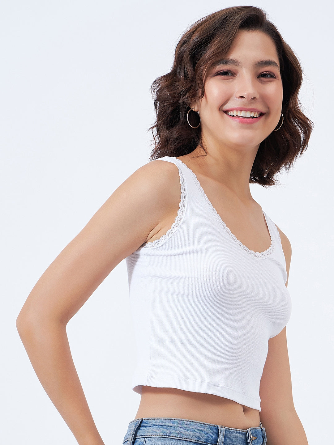 Lace Trim Ribbed Vest
