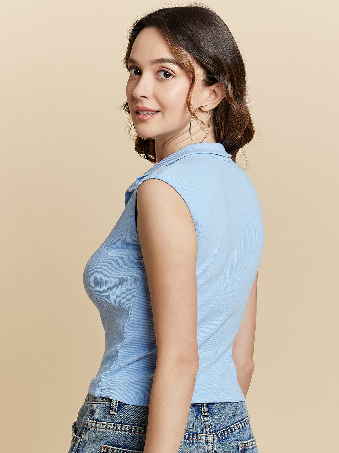 Ribbed Collared Top