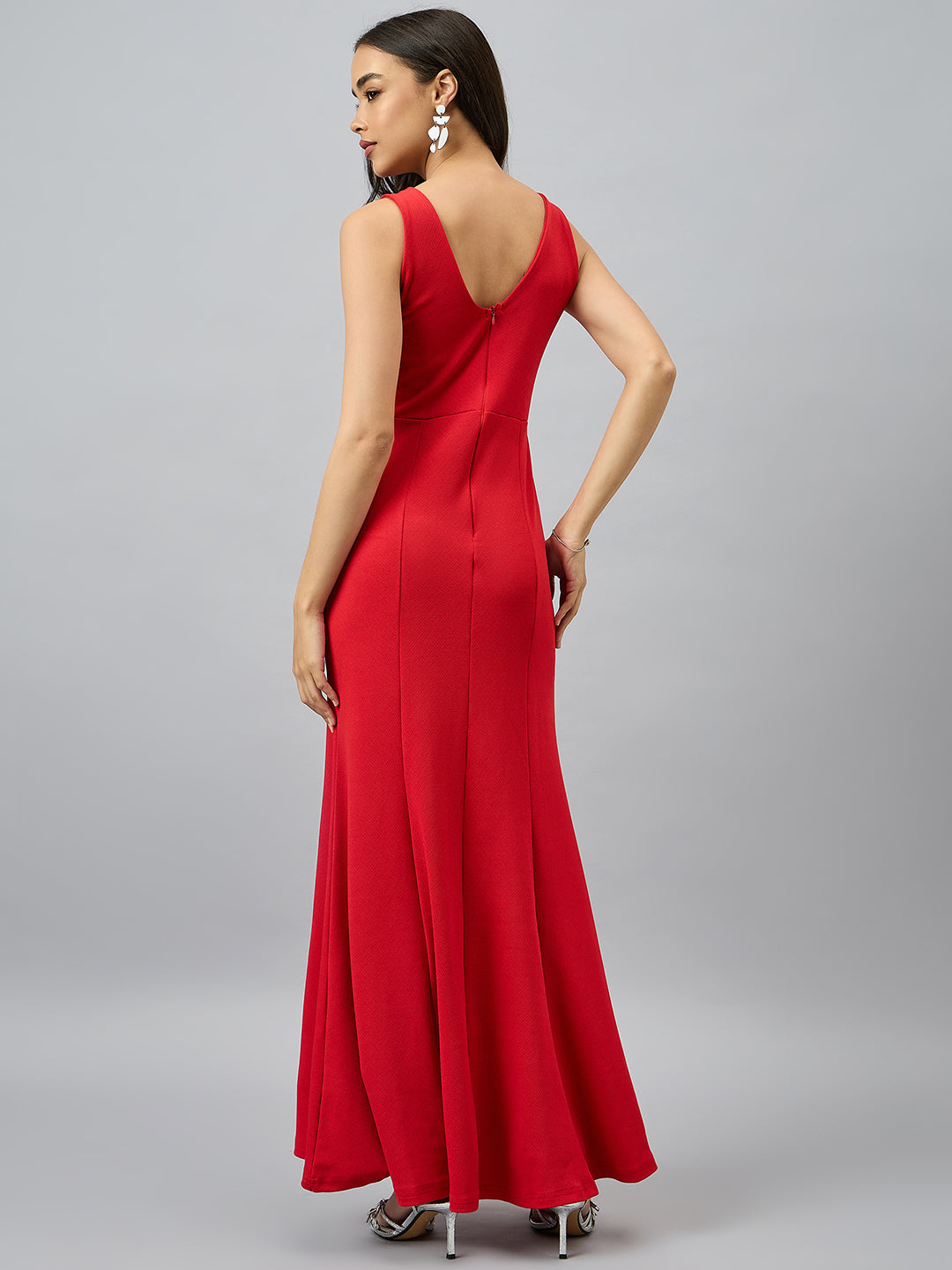 Solid Sleeveless V Neck Maxi Gown