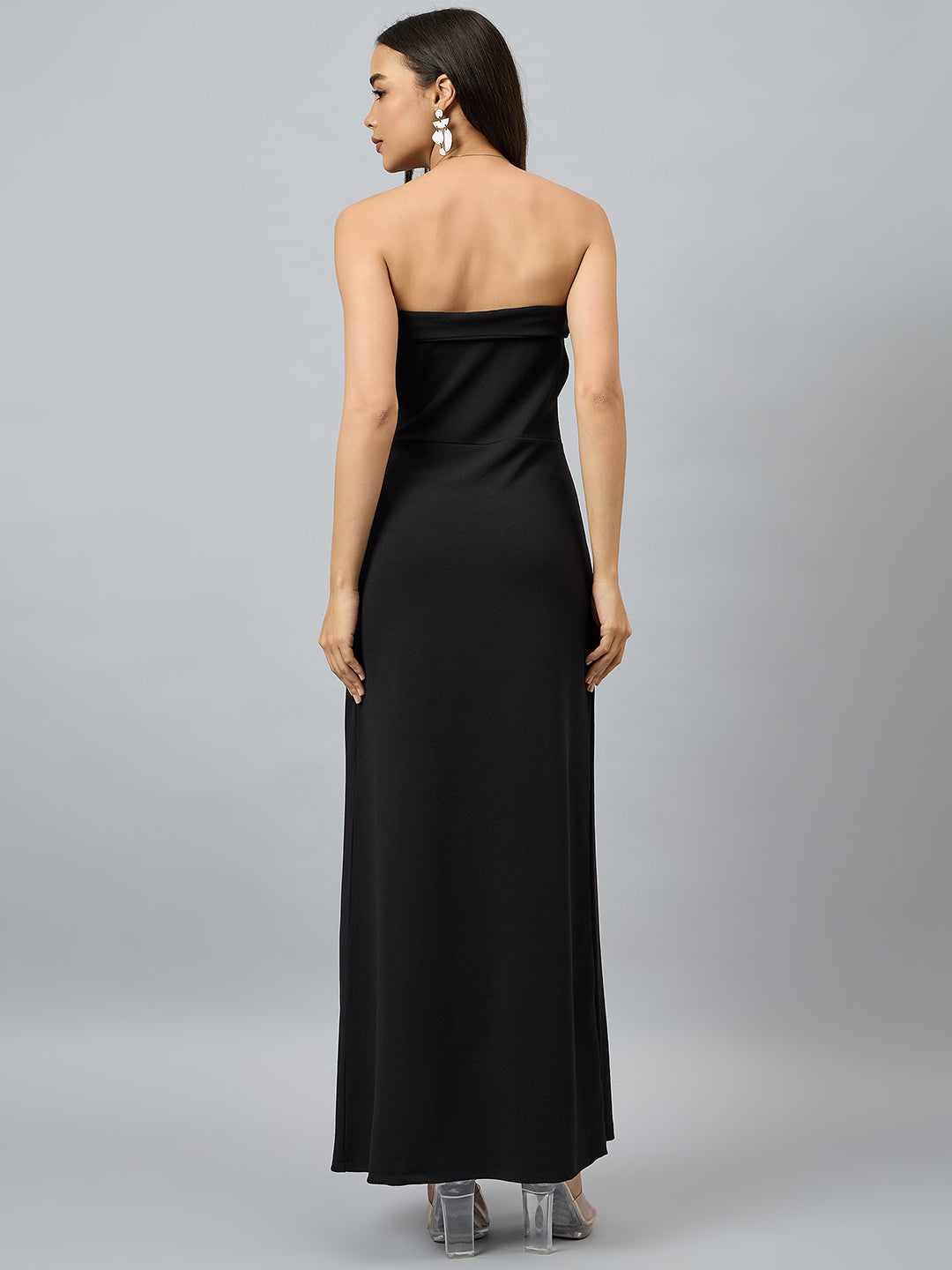 Solid Strapless Evening Gown