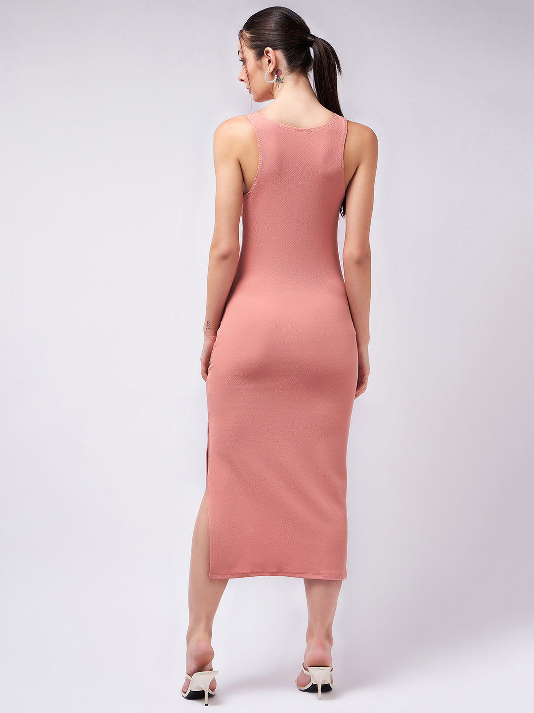 Ice Peach Side Slit Fitted Dress