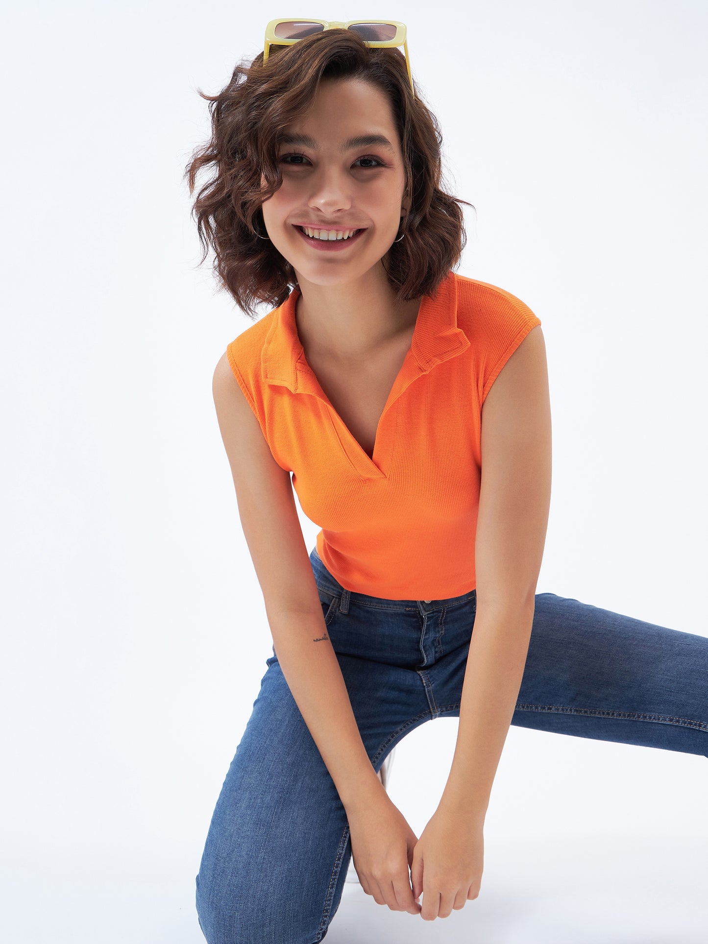 Ribbed Collared Top