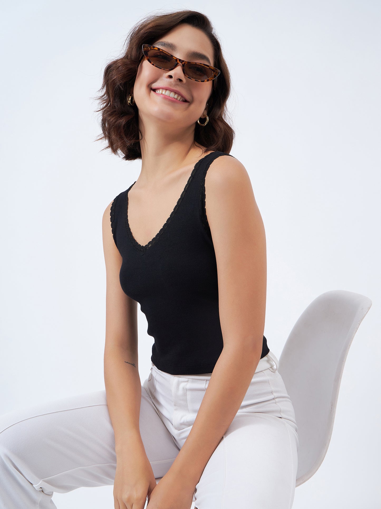 Lace Trim Ribbed Vest