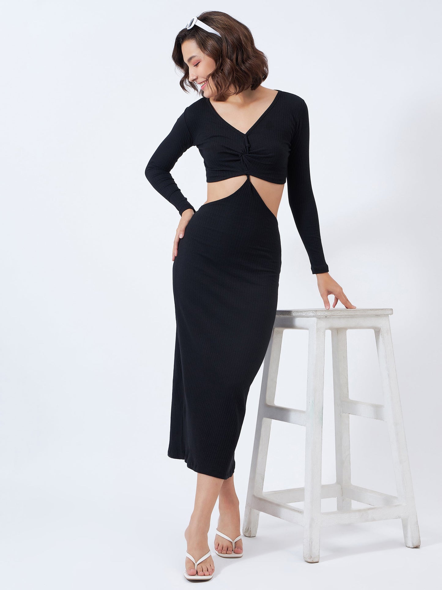 Rib Waist Cut Out Maxi Dress