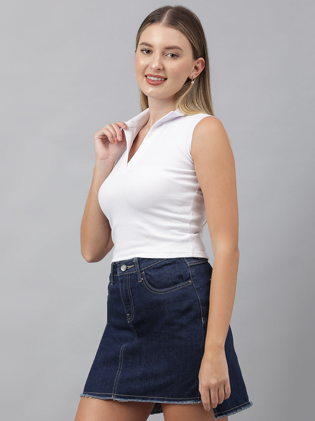 White Collared Top