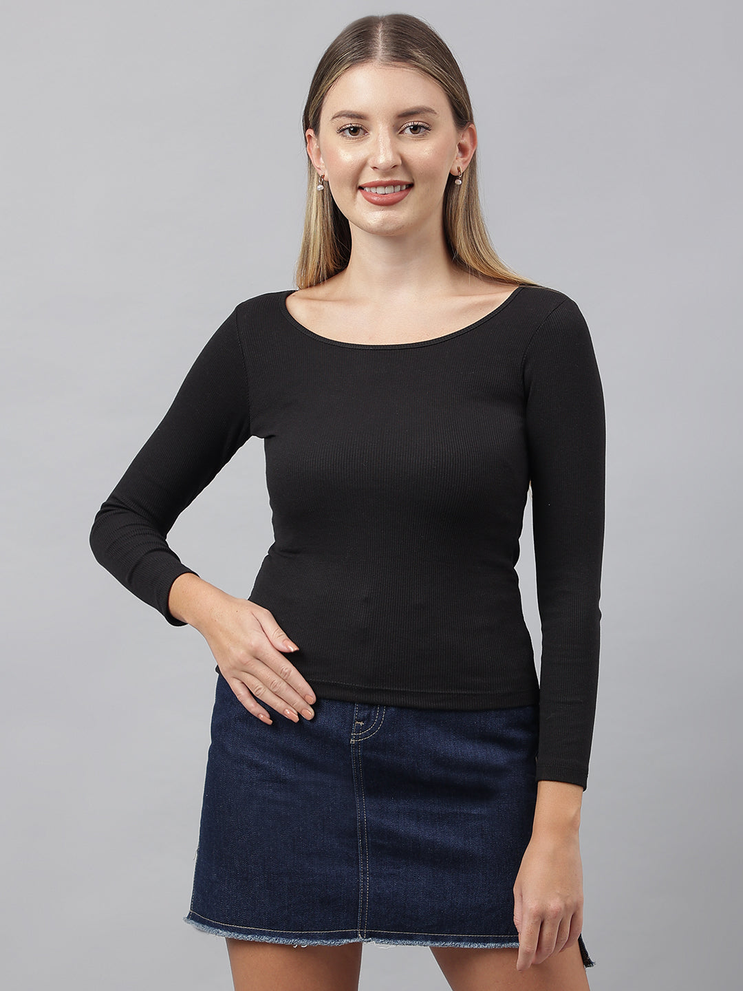 Black Wide Square Neck Top