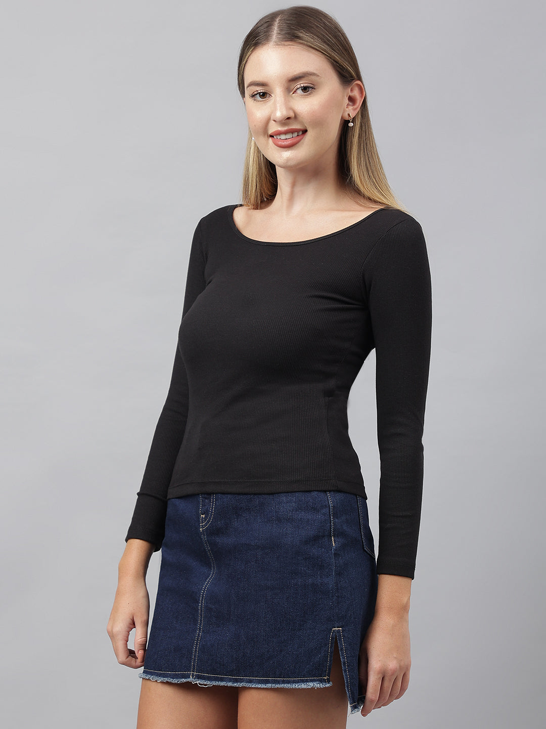 Black Wide Square Neck Top