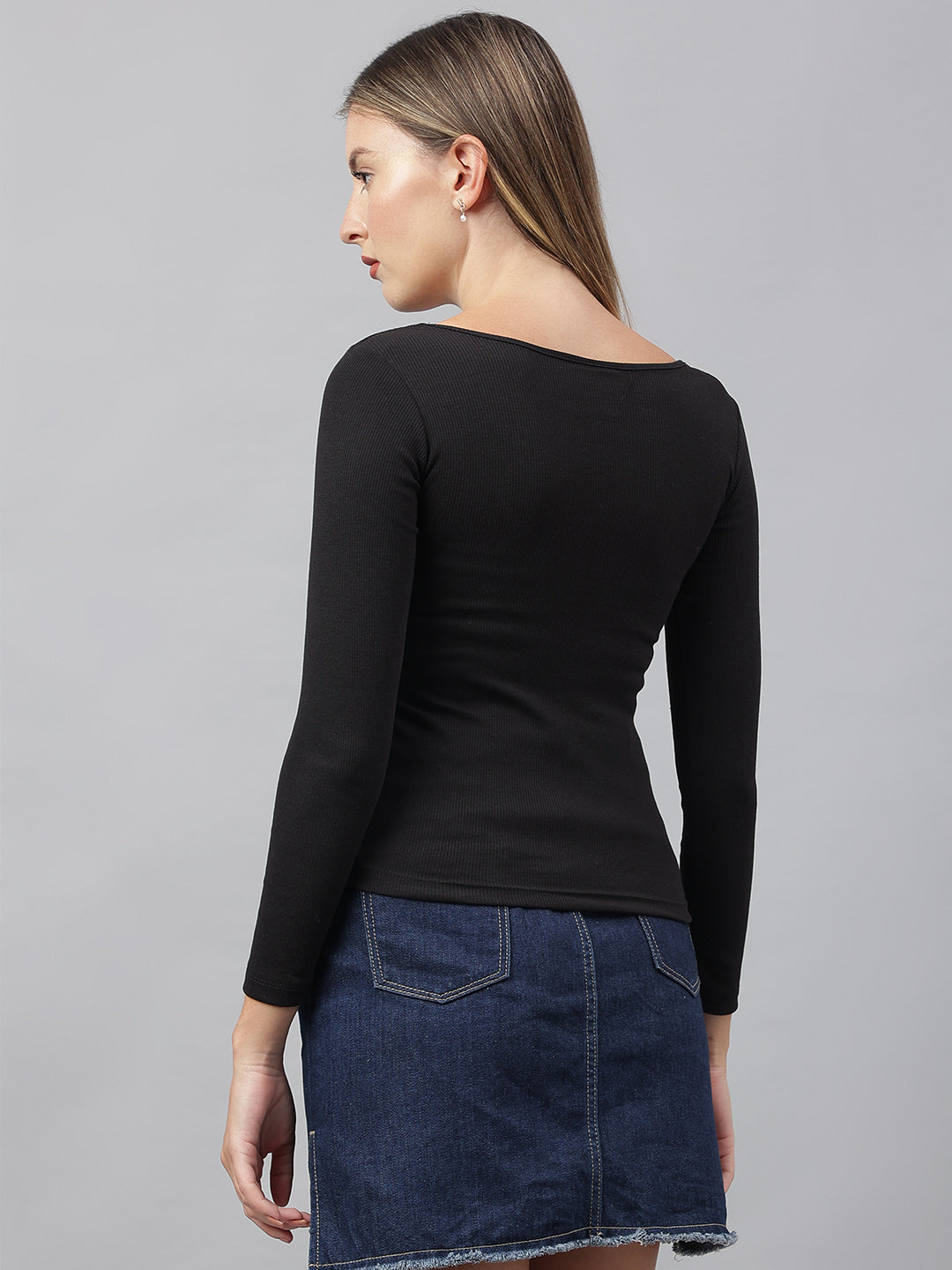 Black Wide Square Neck Top