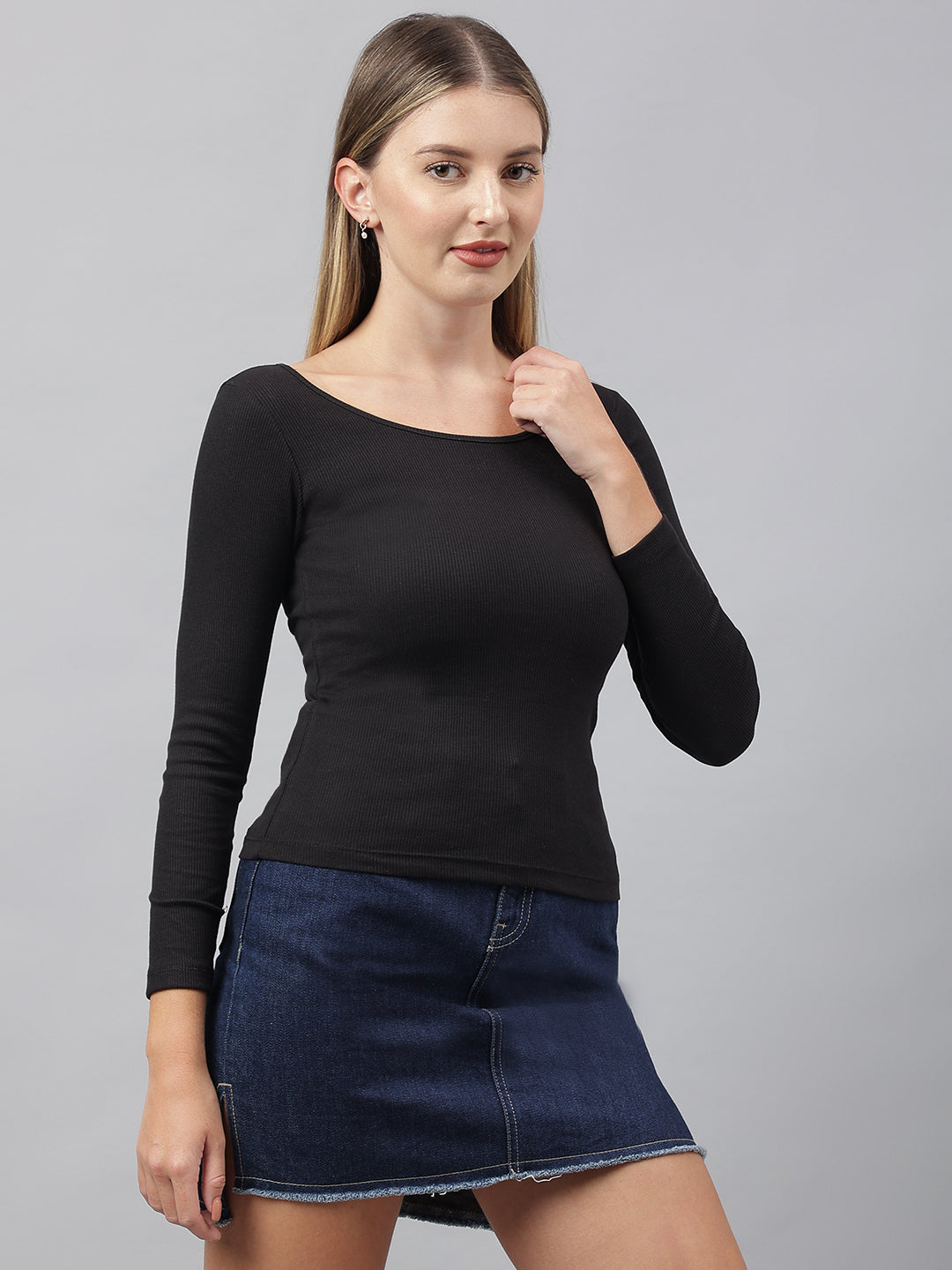 Black Wide Square Neck Top
