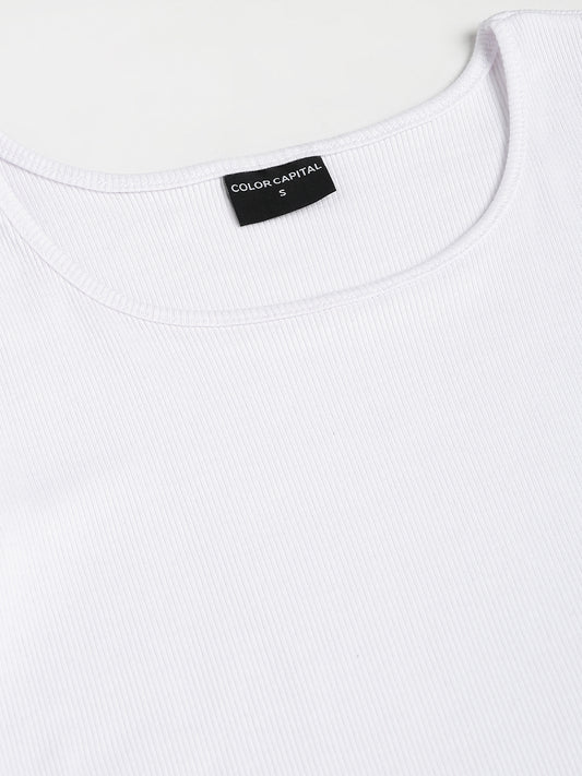 White Wide Square Neck Top