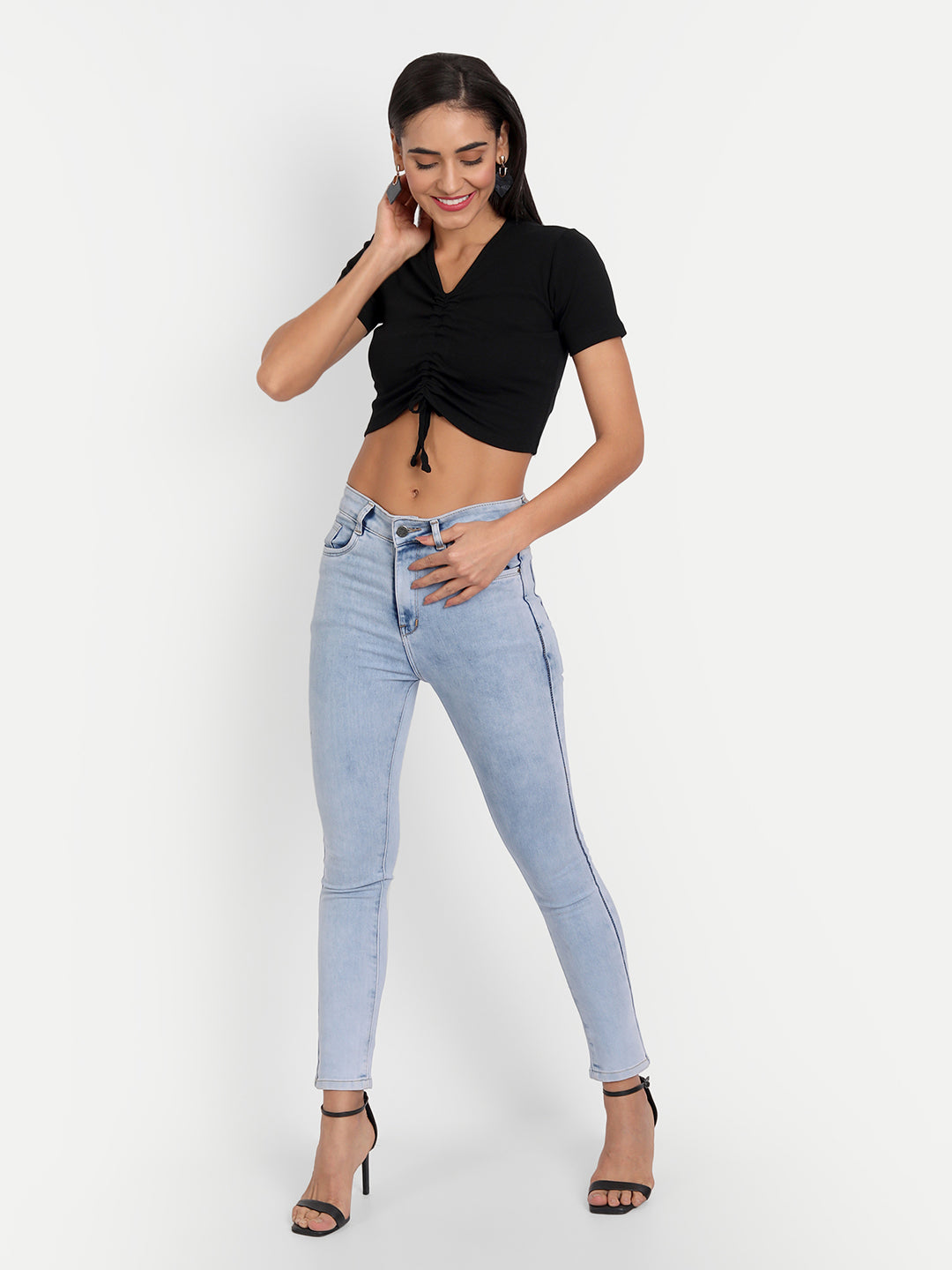 Black Ribbed Tie Up Top