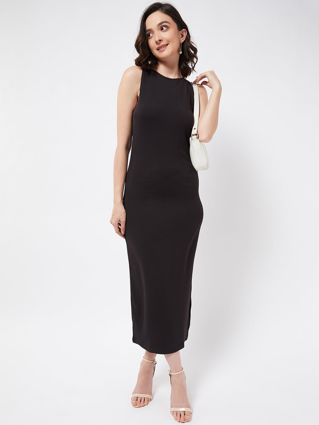 Black Side Slit Fitted Dress