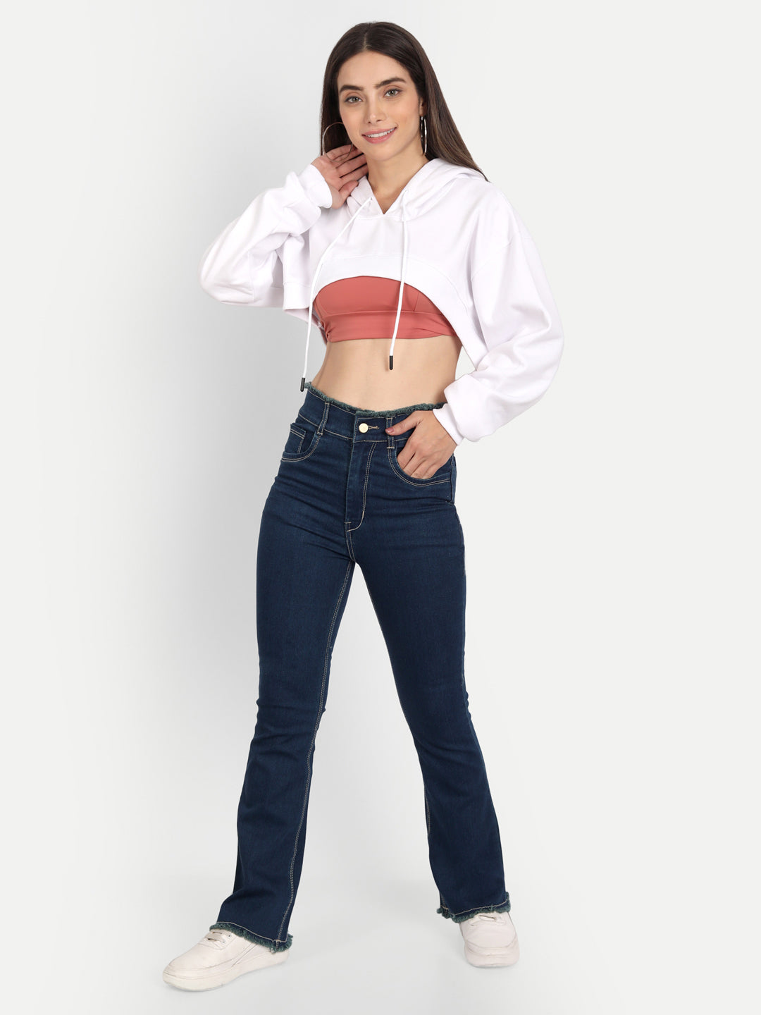 White Oversized Cropped Hoodie