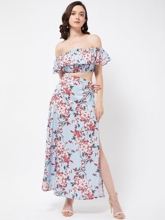 Blue Floral Print Maxi Set