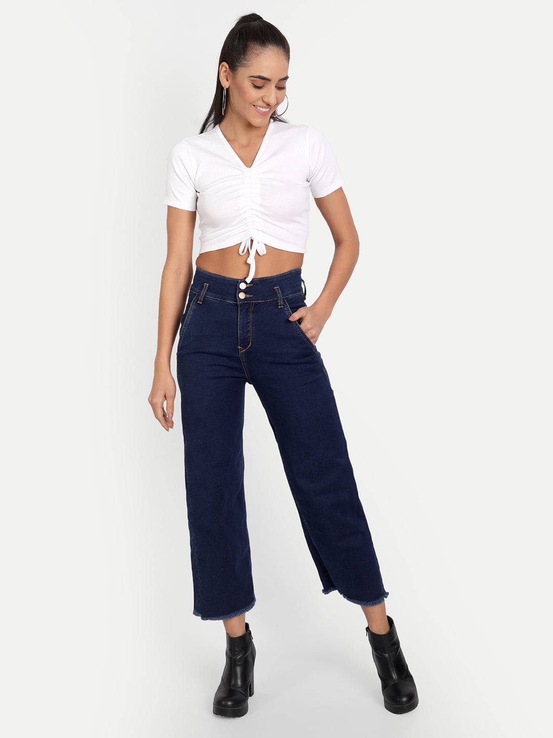 White Ribbed Tie Up Top