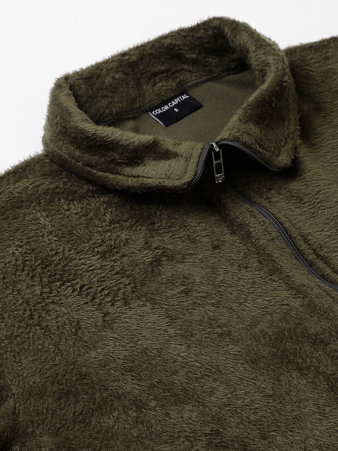 Olive Oversized Fur Zipper