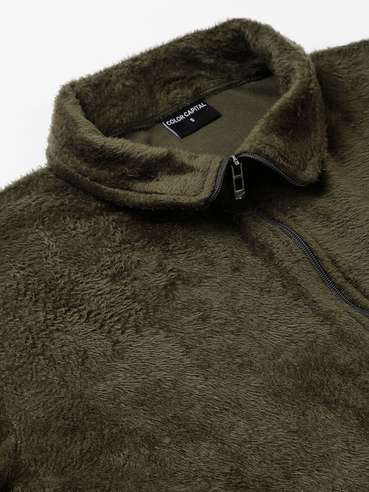Olive Oversized Fur Zipper