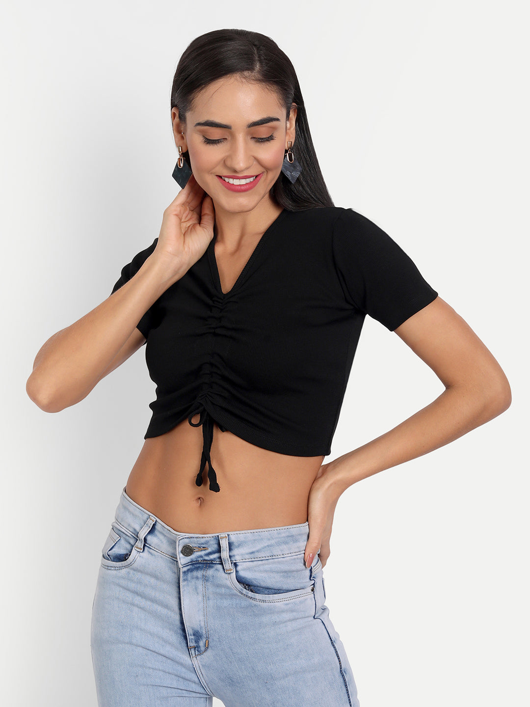 Black Ribbed Tie Up Top