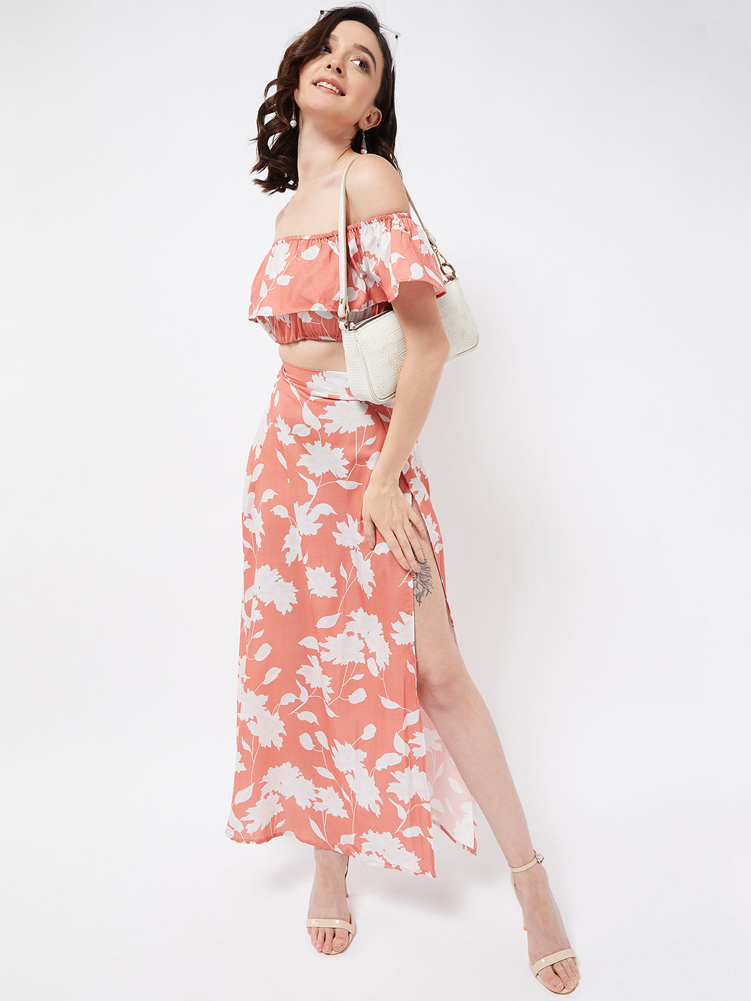 Orange Floral Off Shoulder Top