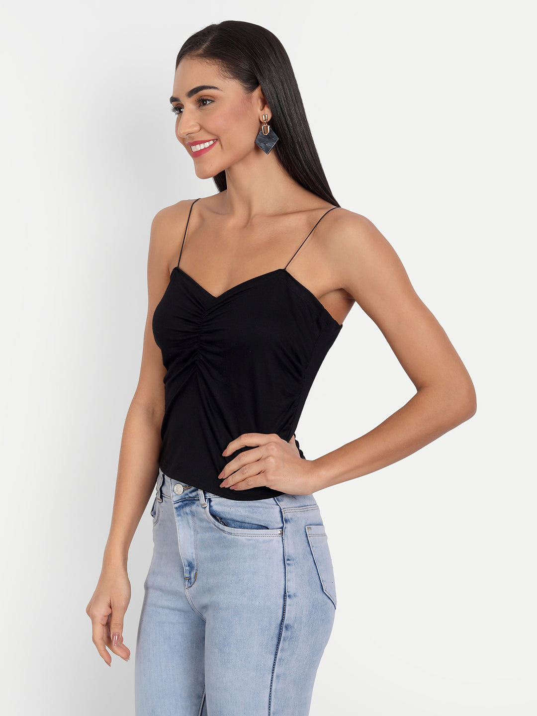 Black Ruched Vest Top