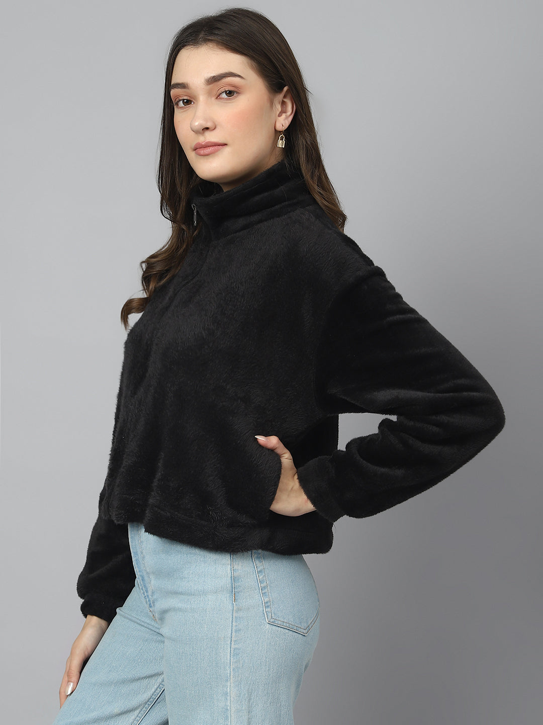 Black Oversized Fur Zipper