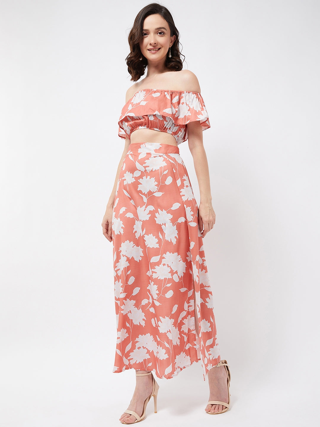 Orange Floral Print Maxi Set