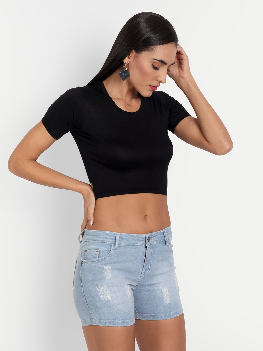 Black Back Styled Crop Top