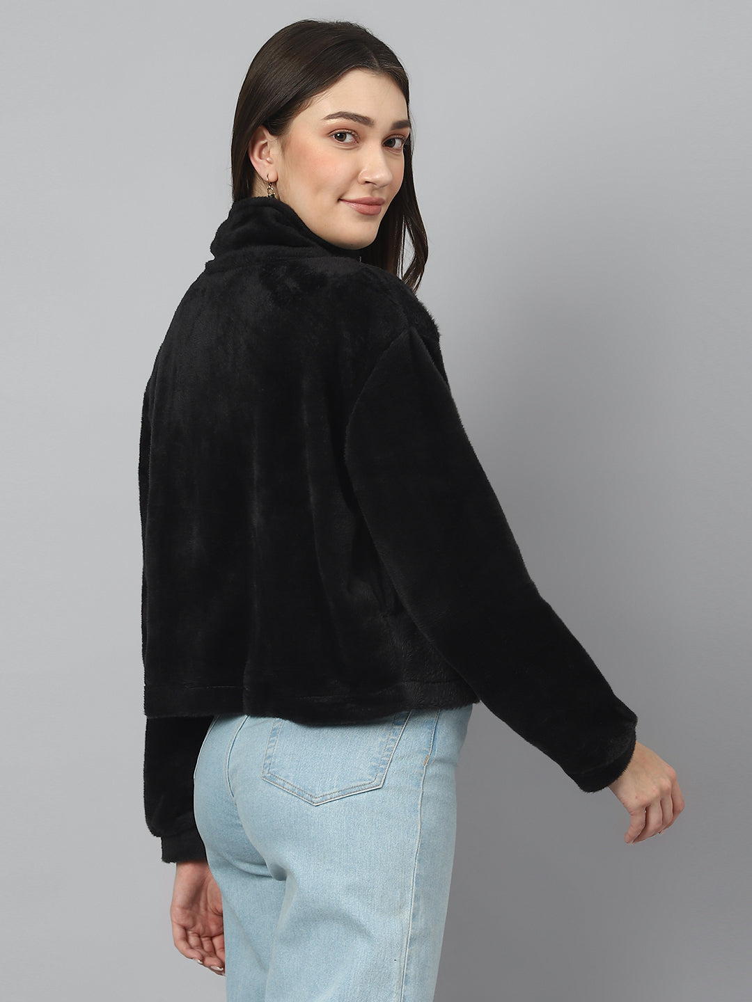 Black Oversized Fur Zipper