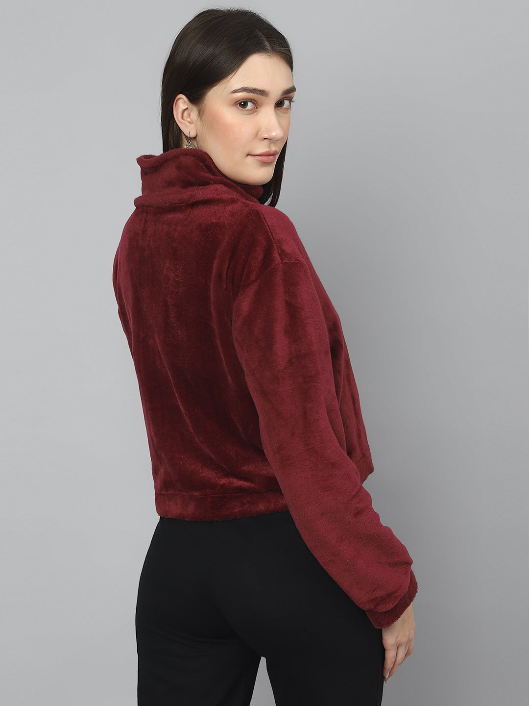 Wine Oversized Fur Zipper