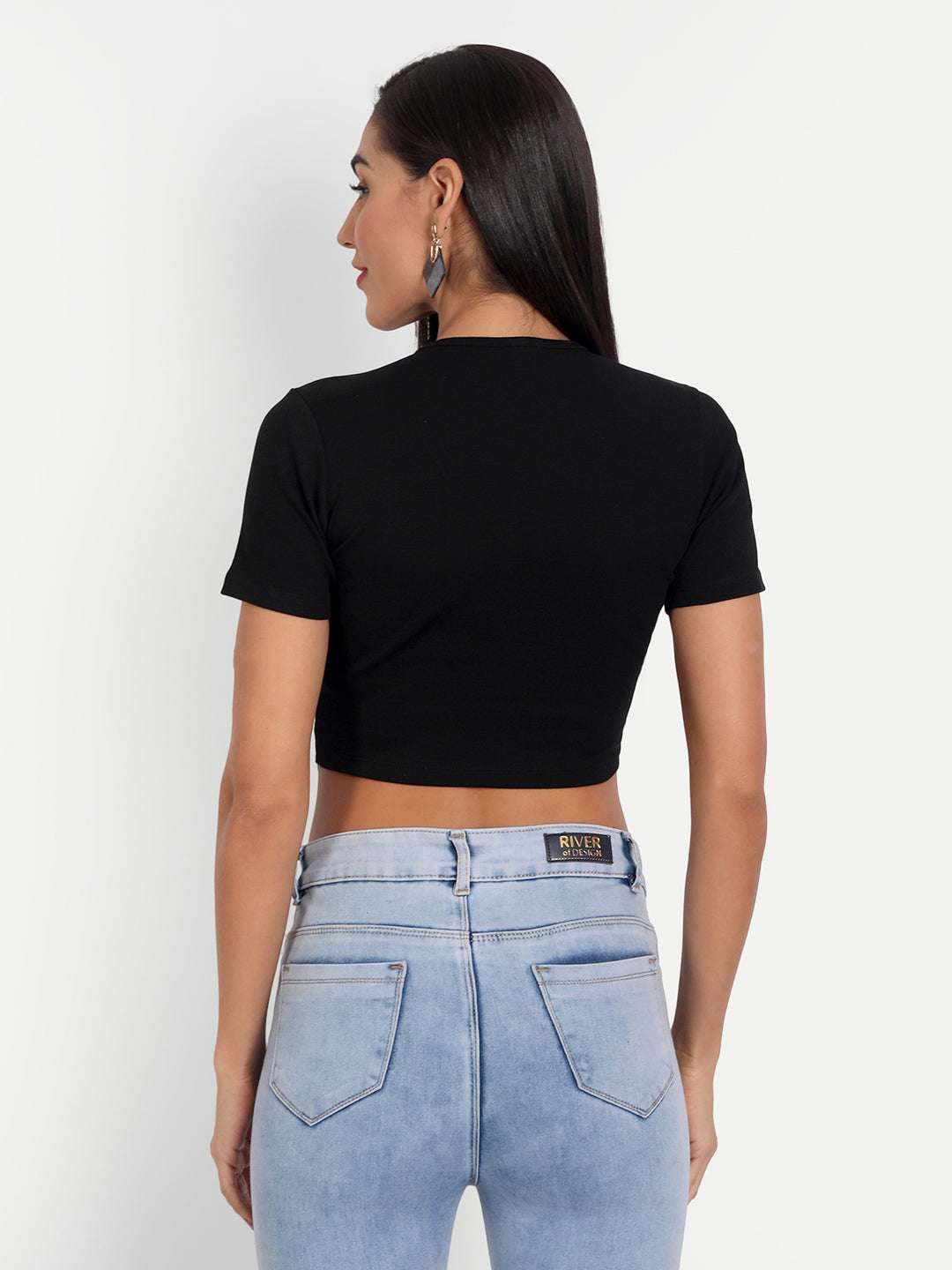Black Ribbed Tie Up Top