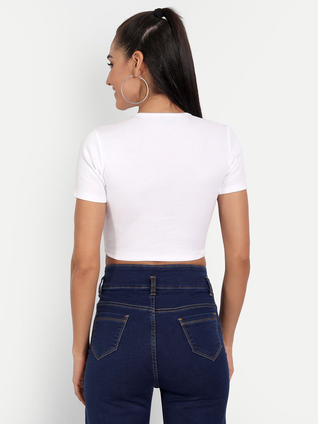 White Ribbed Tie Up Top