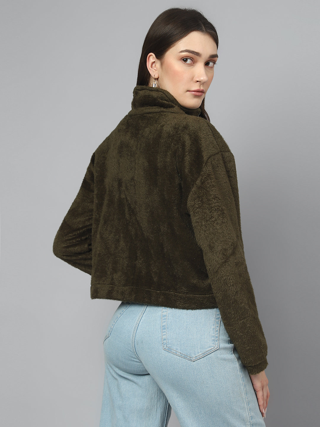 Olive Oversized Fur Zipper