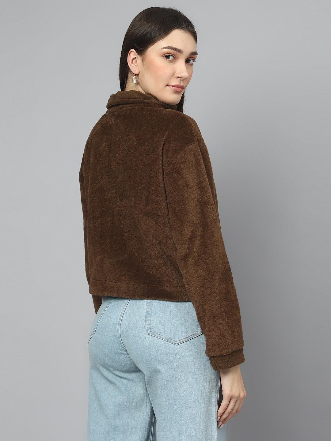 Coffee Oversized Fur Zipper