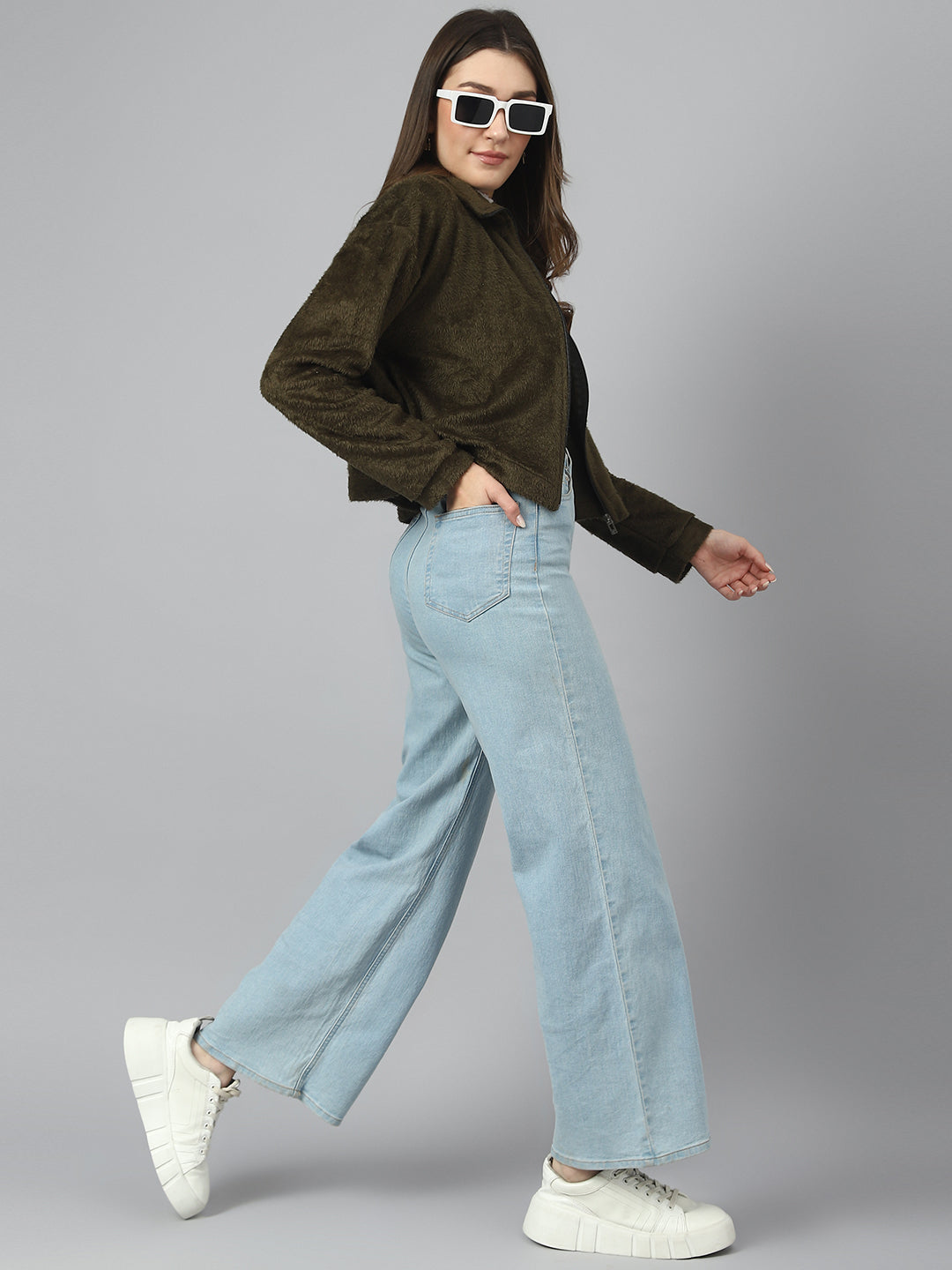 Olive Oversized Fur Zipper